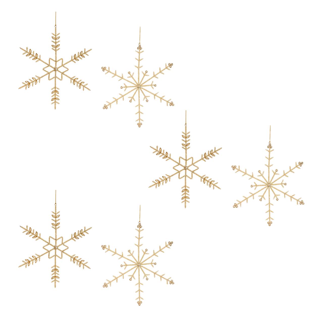 12.25" Gold Beaded Metal Snowflake Ornaments Set